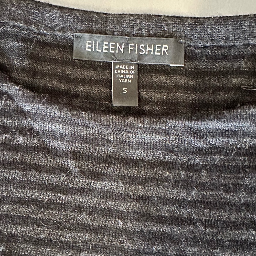 Eileen Fisher Black & Charcoal Striped Sweater. 100% Merino Wool. Size S - Picture 2 of 4